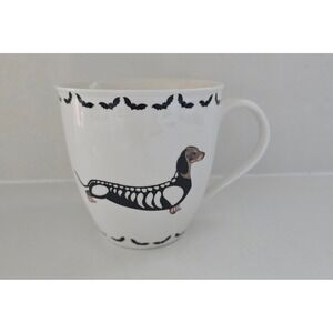 Milly Green Happy Howloween Dachshund Skeleton Ceramic Coffee Mug White Black